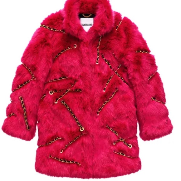MOSCHINO H AND M PINK FAUX FUR COAT - Picture 3 of 5